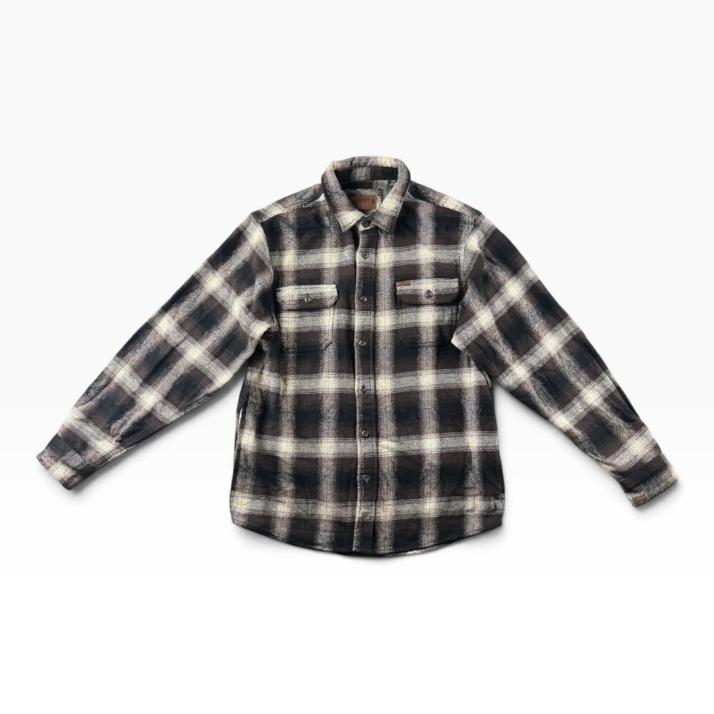 Orvis Flannel Shirt Mens M Black Brown Plaid Heavyweight Shacket Cotton